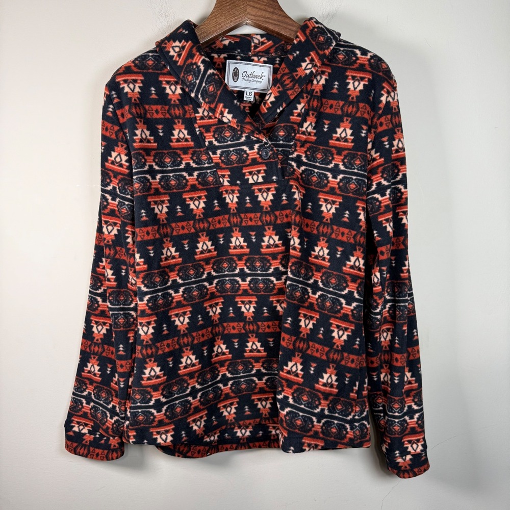 Outback Trading Co. Southwest Janet Pullover Shawl Collar L Ranch Casual